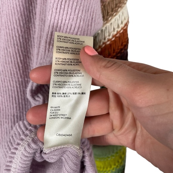 We The Free Lavender Knit Sweater with Multicolor Crochet Sleeves Size M - Picture 6 of 7